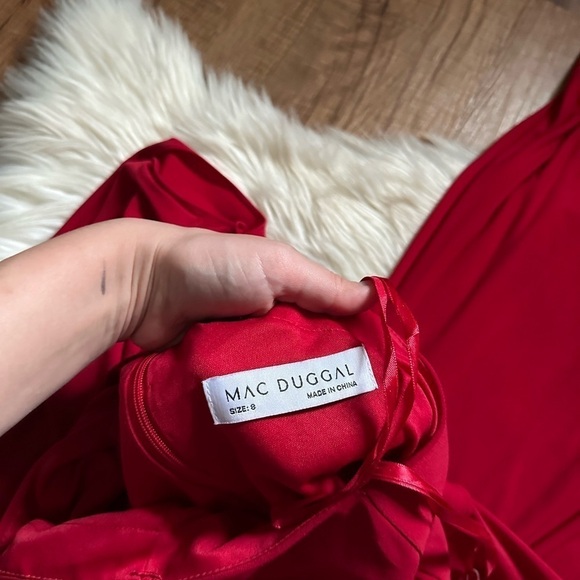 MAC DUGGAL One Shoulder Puff Sleeve Faux Wrap Gown - Picture 6 of 6